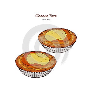 Baked cheese tart, hand draw sketch vector