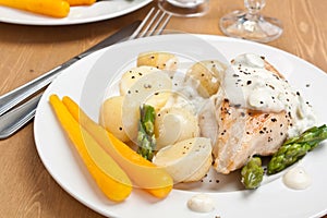 Baked chicken with creamy asparagus sauce