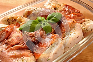 Baked chicken in ham