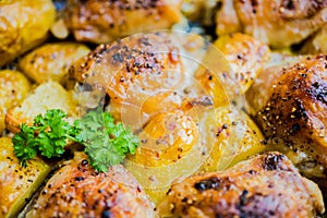 The baked chicken with potatoes