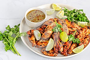 Baked Chicken Wings with Condiment and Lemon, Fresh Cilantro