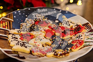 Baked Christmas cookies on a plate