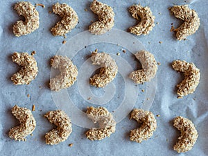 Baked christmas sweets on baking tray