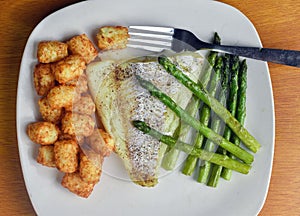 baked cod with asparagus and tater tots