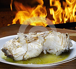 Baked cod with olive oil