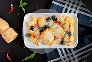 Baked Codfish baccala Recipe with Potatoes photo