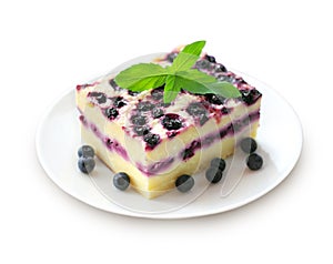 Baked cottage cheese pudding with blueberries