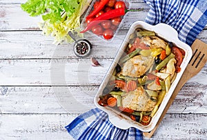 Baked, diet and healthy a chicken fillet with vegetables.