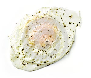 Baked egg isolated on white background, form above