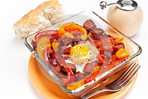 Baked egg, pepper and chorizo