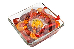 Baked egg, pepper and chorizo