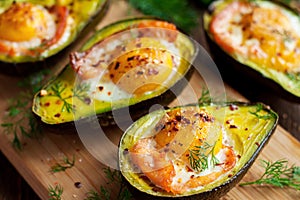 Baked eggs in avocado with smoked salmon