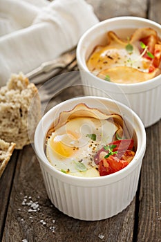 Baked eggs in small ramekin