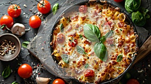 baked feta pasta, delightful feta pasta with baked cherry tomatoes and garlic, ideal for a cozy evening at home, heres photo