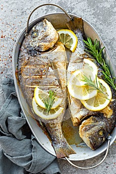 Baked fish dorado. Sea bream or dorada fish grilled