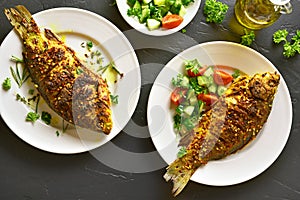 Baked fish on plate