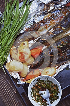 Baked fish and vegetable