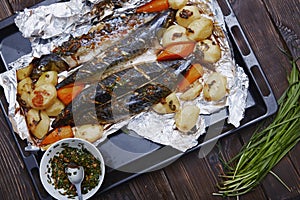Baked fish and vegetable