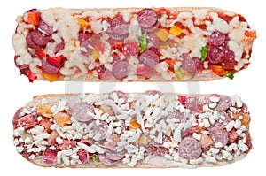 Baked and frozen pizza baguette