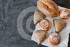 Baked goods on a dark background with space for your text.