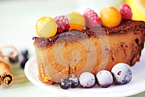 baked goods for tea with wild berries, fancy homemade cakes