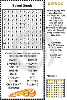 Baked goods wordsearch puzzle