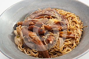 Baked goose webs with noodles