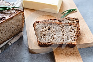 Baked homemade sourdough rye flour bread