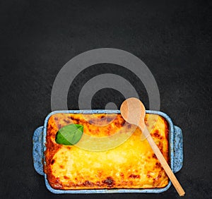 Baked Lasagna on Copy Space Text Area