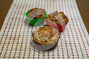 Baked muffins in baking dish