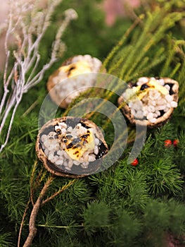 Baked mushroom with barley topping