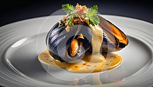 Baked mussels with cheese dinner luxury appetiser fresh photo