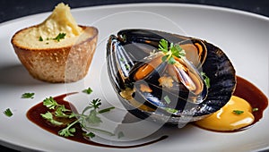 Baked mussels with cheese dinner luxury appetiser photo
