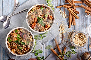 Baked oatmeal with fruit and maple syrup