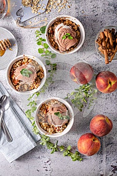 Baked oatmeal with fruit and maple syrup