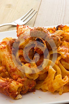 Baked pasta with meatballs