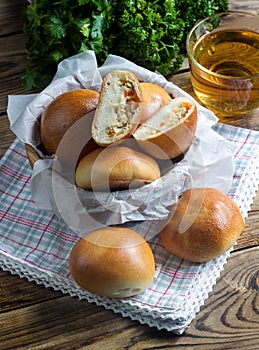 Baked patties stuffed with cabbage.