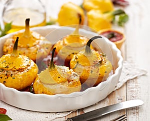 Baked Pattypan squash , stuffed with cheese