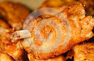 baked pork ribs with bone close-up