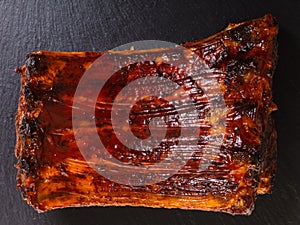 Baked pork ribs close-up