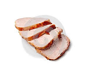 Baked Pork Slices Isolated, Roasted Sliced Loin, Tenderloin Ham Pieces