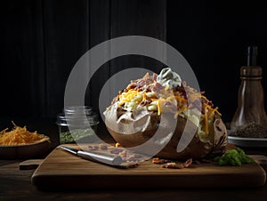 Baked potato with bacon, cheese