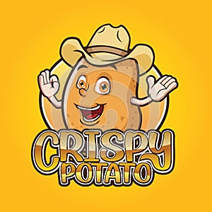 Baked Potato Logo Design. French Fries Mascot Design with Cowboy Hat