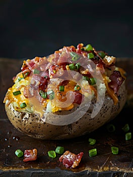 Baked potato topped with bacon and cheese