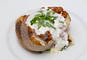 Baked Potatoe with Beans, Cottage Cheese and Chives
