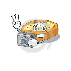 Baked potatoes mascot design as a professional photographer working with camera