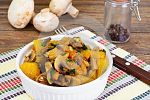 Baked Pumpkin with Mushrooms and Vegetables. Vegetarian Food