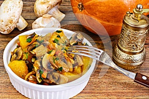 Baked Pumpkin with Mushrooms and Vegetables. Vegetarian Food