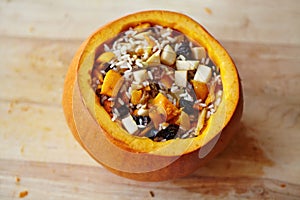 Baked Pumpkin with Rice and Fruits Stuffing