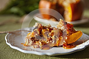 Baked Pumpkin with Rice and Fruits Stuffing